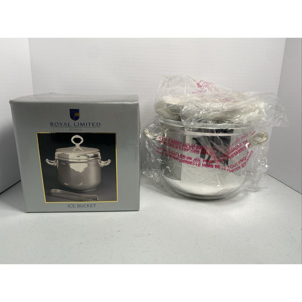 Vintage Royal Limited Silver Silver Plated Ice Bucket With Tongs 1995 NOS